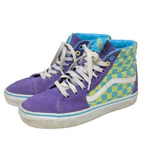 Vans Sk8-Hi Purple Blue &‎ Yellow Checkerboard Sneakers Size 5 Mens / 6.5 Womens